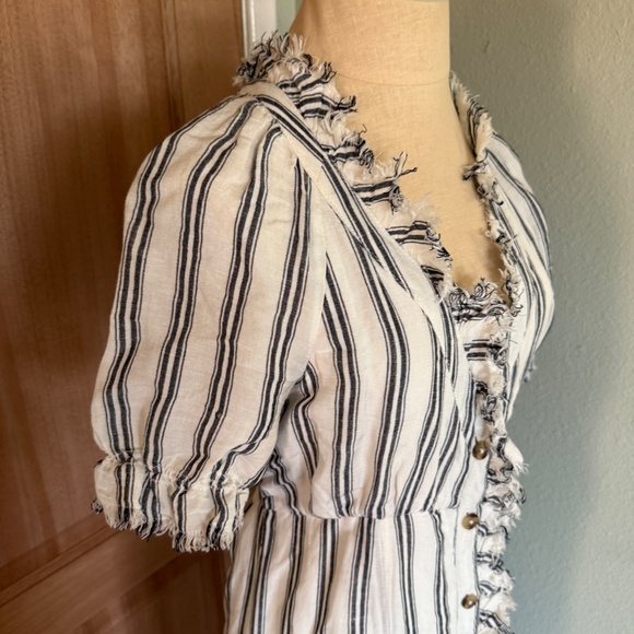 Pilcro Anthropologie Linen Striped White and Black Dress 8 - Picture 9 of 11